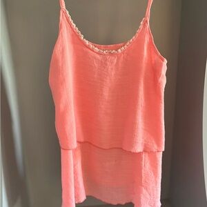 Very J Coral Layered Spaghetti Strap Tank